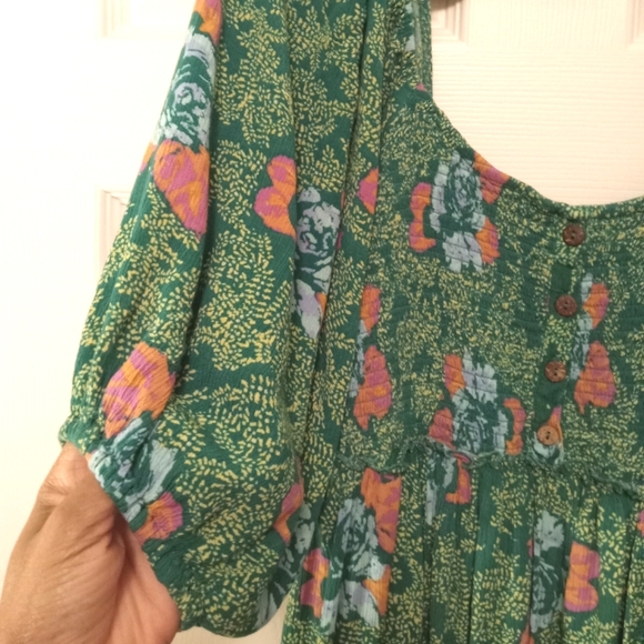 FREE PEOPLE green print open back flounce mini dress. XL - Picture 3 of 13